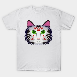 Cat Head Design Version 2 (black, white, red, and green) T-Shirt